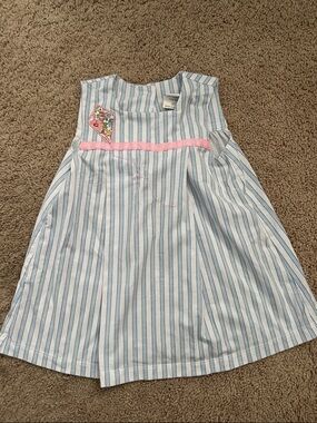 Lullaby set Striped Blue & White Girls' Dress with Pink Trim and Kite logo 2at